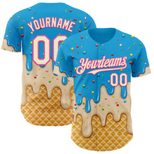 Load image into Gallery viewer, Custom Sky Blue Cream-Pink Ice Cream Waffle Foodie Dessert Authentic Baseball Jersey
