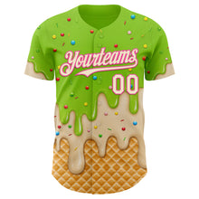 Load image into Gallery viewer, Custom Neon Green Cream-Pink Ice Cream Waffle Foodie Dessert Authentic Baseball Jersey

