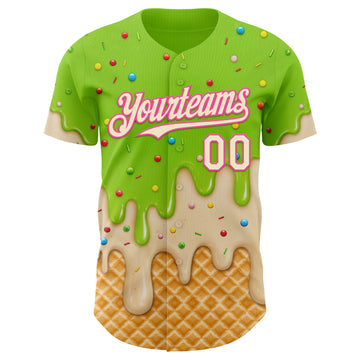 Custom Neon Green Cream-Pink Ice Cream Waffle Foodie Dessert Authentic Baseball Jersey
