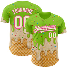 Load image into Gallery viewer, Custom Neon Green Cream-Pink Ice Cream Waffle Foodie Dessert Authentic Baseball Jersey
