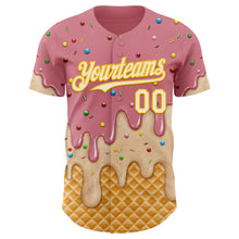 Laden Sie das Bild in den Galerie-Viewer, Custom Medium Pink Cream-Gold Ice Cream Waffle Foodie Dessert Authentic Baseball Jersey
