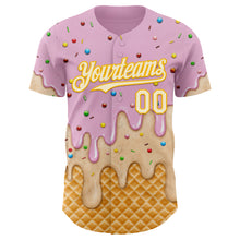Laden Sie das Bild in den Galerie-Viewer, Custom Light Pink Cream-Gold Ice Cream Waffle Foodie Dessert Authentic Baseball Jersey

