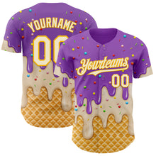 Laden Sie das Bild in den Galerie-Viewer, Custom Medium Purple Cream-Gold Ice Cream Waffle Foodie Dessert Authentic Baseball Jersey
