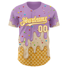 Laden Sie das Bild in den Galerie-Viewer, Custom Light Purple Cream-Gold Ice Cream Waffle Foodie Dessert Authentic Baseball Jersey
