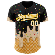 Laden Sie das Bild in den Galerie-Viewer, Custom Black Cream-Gold Ice Cream Waffle Foodie Dessert Authentic Baseball Jersey
