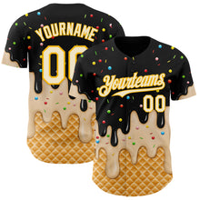 Laden Sie das Bild in den Galerie-Viewer, Custom Black Cream-Gold Ice Cream Waffle Foodie Dessert Authentic Baseball Jersey
