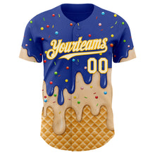 Laden Sie das Bild in den Galerie-Viewer, Custom Royal Cream-Gold Ice Cream Waffle Foodie Dessert Authentic Baseball Jersey
