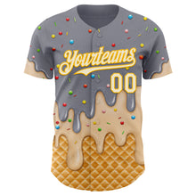 Загрузить изображение в средство просмотра галереи, Custom Gray Cream-Gold Ice Cream Waffle Foodie Dessert Authentic Baseball Jersey
