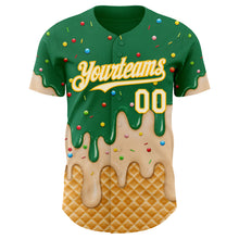 Laden Sie das Bild in den Galerie-Viewer, Custom Kelly Green Cream-Gold Ice Cream Waffle Foodie Dessert Authentic Baseball Jersey
