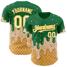 Laden Sie das Bild in den Galerie-Viewer, Custom Kelly Green Cream-Gold Ice Cream Waffle Foodie Dessert Authentic Baseball Jersey

