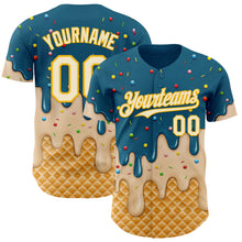 Загрузить изображение в средство просмотра галереи, Custom Teal Cream-Gold Ice Cream Waffle Foodie Dessert Authentic Baseball Jersey

