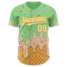 Laden Sie das Bild in den Galerie-Viewer, Custom Pea Green Cream-Gold Ice Cream Waffle Foodie Dessert Authentic Baseball Jersey
