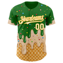 Laden Sie das Bild in den Galerie-Viewer, Custom Grass Green Cream-Gold Ice Cream Waffle Foodie Dessert Authentic Baseball Jersey
