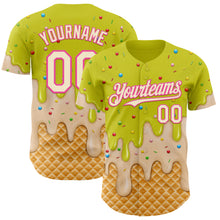 Load image into Gallery viewer, Custom Neon Yellow Cream-Pink Ice Cream Waffle Foodie Dessert Authentic Baseball Jersey
