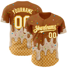 Load image into Gallery viewer, Custom Chocolate Brown Cream-Gold Ice Cream Waffle Foodie Dessert Authentic Baseball Jersey
