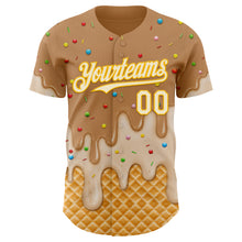 Laden Sie das Bild in den Galerie-Viewer, Custom Tan Cream-Gold Ice Cream Waffle Foodie Dessert Authentic Baseball Jersey
