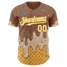 Laden Sie das Bild in den Galerie-Viewer, Custom Caramel Brown Cream-Gold Ice Cream Waffle Foodie Dessert Authentic Baseball Jersey
