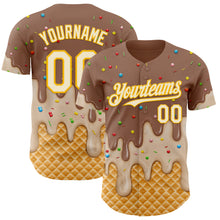 Laden Sie das Bild in den Galerie-Viewer, Custom Caramel Brown Cream-Gold Ice Cream Waffle Foodie Dessert Authentic Baseball Jersey
