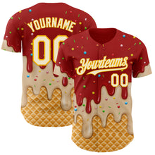 Загрузить изображение в средство просмотра галереи, Custom Red Cream-Gold Ice Cream Waffle Foodie Dessert Authentic Baseball Jersey
