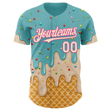 Laden Sie das Bild in den Galerie-Viewer, Custom Mint Aqua Cream-Pink Ice Cream Waffle Foodie Dessert Authentic Baseball Jersey
