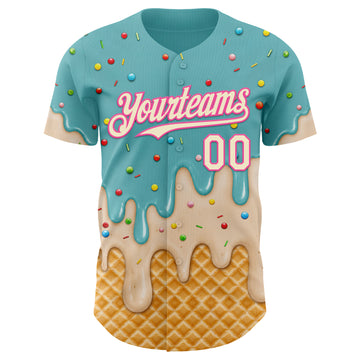 Custom Mint Aqua Cream-Pink Ice Cream Waffle Foodie Dessert Authentic Baseball Jersey