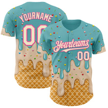 Laden Sie das Bild in den Galerie-Viewer, Custom Mint Aqua Cream-Pink Ice Cream Waffle Foodie Dessert Authentic Baseball Jersey
