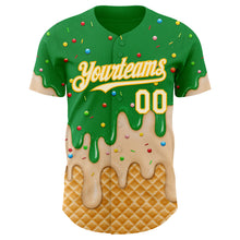 Laden Sie das Bild in den Galerie-Viewer, Custom Light Kelly Green Cream-Gold Ice Cream Waffle Foodie Dessert Authentic Baseball Jersey
