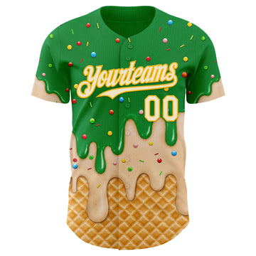 Custom Light Kelly Green Cream-Gold Ice Cream Waffle Foodie Dessert Authentic Baseball Jersey