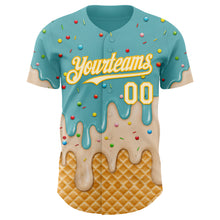Загрузить изображение в средство просмотра галереи, Custom Mint Aqua Cream-Gold Ice Cream Waffle Foodie Dessert Authentic Baseball Jersey

