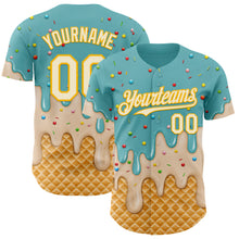 Загрузить изображение в средство просмотра галереи, Custom Mint Aqua Cream-Gold Ice Cream Waffle Foodie Dessert Authentic Baseball Jersey
