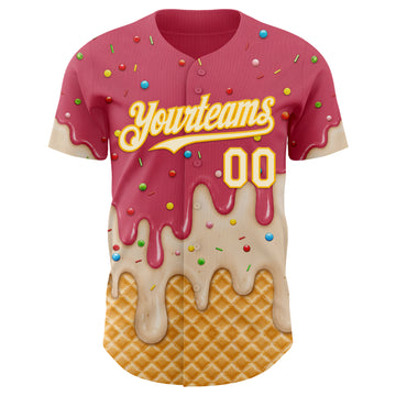 Custom Medium Red Cream-Gold Ice Cream Waffle Foodie Dessert Authentic Baseball Jersey