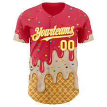 Load image into Gallery viewer, Custom Coral Red Cream-Gold Ice Cream Waffle Foodie Dessert Authentic Baseball Jersey
