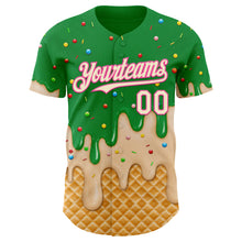 Load image into Gallery viewer, Custom Light Kelly Green Cream-Pink Ice Cream Waffle Foodie Dessert Authentic Baseball Jersey
