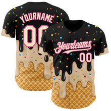 Laden Sie das Bild in den Galerie-Viewer, Custom Black Cream-Pink Ice Cream Waffle Foodie Dessert Authentic Baseball Jersey
