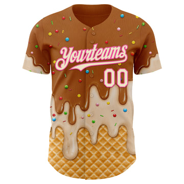 Custom Chocolate Brown Cream-Pink Ice Cream Waffle Foodie Dessert Authentic Baseball Jersey