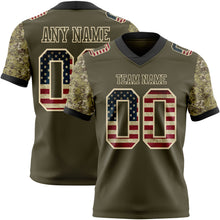 Laden Sie das Bild in den Galerie-Viewer, Custom Olive Vintage USA Flag-Cream Authentic Camo Two Tone Salute To Service 7V7 Flag Football Jersey
