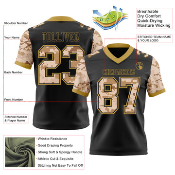 Custom Black-Old Gold Authentic Camo Two Tone Salute To Service 7V7 Flag Football Jersey