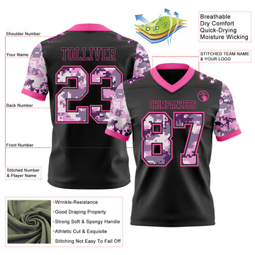 Custom Black-Pink Authentic Camo Two Tone Salute To Service 7V7 Flag Football Jersey