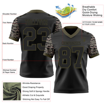 Custom Black-Olive Authentic Camo Two Tone Salute To Service 7V7 Flag Football Jersey