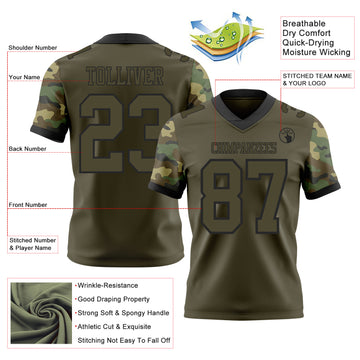 Custom Olive-Black Authentic Camo Two Tone Salute To Service 7V7 Flag Football Jersey