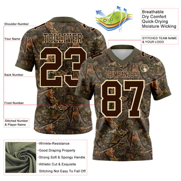 Custom Camo Brown Cream-Olive Authentic Woodland Camouflage Salute To Service 7V7 Flag Football Jersey