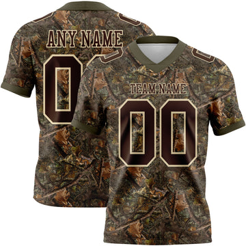 Custom Camo Brown Cream-Olive Authentic Woodland Camouflage Salute To Service 7V7 Flag Football Jersey