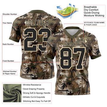 Custom Camo Black Cream-Olive Authentic Woodland Camouflage Salute To Service 7V7 Flag Football Jersey