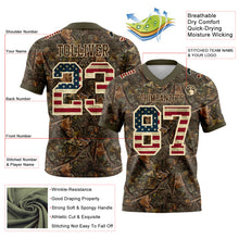 Laden Sie das Bild in den Galerie-Viewer, Custom Camo Vintage USA Flag Cream Brown-Olive Authentic Woodland Camouflage Salute To Service 7V7 Flag Football Jersey
