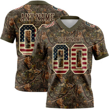 Laden Sie das Bild in den Galerie-Viewer, Custom Camo Vintage USA Flag Cream Brown-Olive Authentic Woodland Camouflage Salute To Service 7V7 Flag Football Jersey
