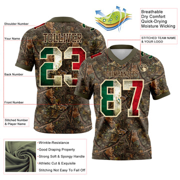 Custom Camo Vintage Mexican Flag Cream Brown-Olive Authentic Woodland Camouflage Salute To Service 7V7 Flag Football Jersey