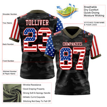 Laden Sie das Bild in den Galerie-Viewer, Custom Camo USA Flag White Red-Olive Authentic Stars And Stripes Two Tone Salute To Service 7V7 Flag Football Jersey
