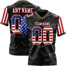 Laden Sie das Bild in den Galerie-Viewer, Custom Camo USA Flag White Red-Olive Authentic Stars And Stripes Two Tone Salute To Service 7V7 Flag Football Jersey
