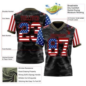 Custom Camo USA Flag Black Red-Olive Authentic Stars And Stripes Two Tone Salute To Service 7V7 Flag Football Jersey