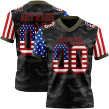 Laden Sie das Bild in den Galerie-Viewer, Custom Camo USA Flag Black Red-Olive Authentic Stars And Stripes Two Tone Salute To Service 7V7 Flag Football Jersey
